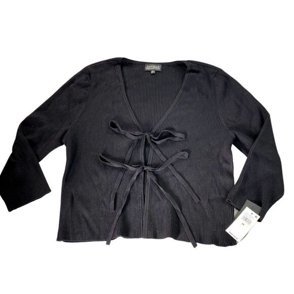 Danielle Bernstein Black Tie Front Cropped Cardigan Top Sz 2X NEW - Picture 2 of 6